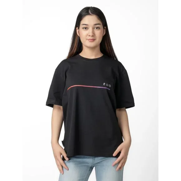 Womens Black Short-Sleeve Cotton T-Shirt Minimalist Graphic Design - Picture 4 of 4